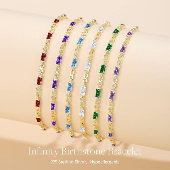 Sterling Silver Birthstone Bracelets for Women Dainty Simple Charm Bracelet - Picture 6 of 6
